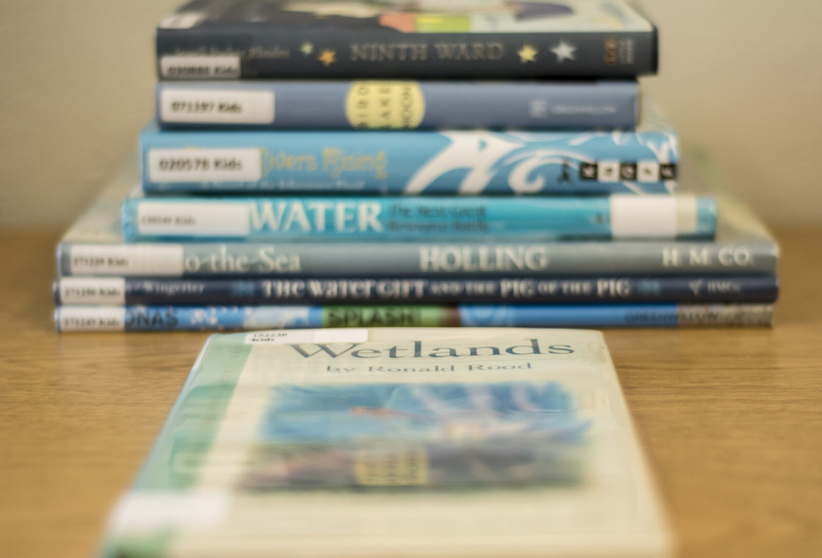 A stack of blue books about water