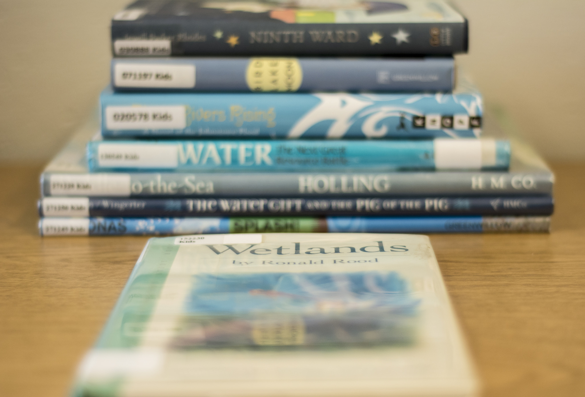 A stack of blue books about water