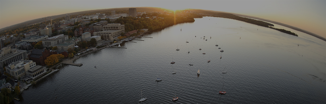 A drone view of the UW-Madison campus and Lake Mendota