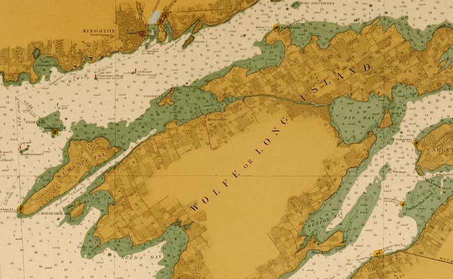 An old map of an island that says "Wolfe or Long Island"